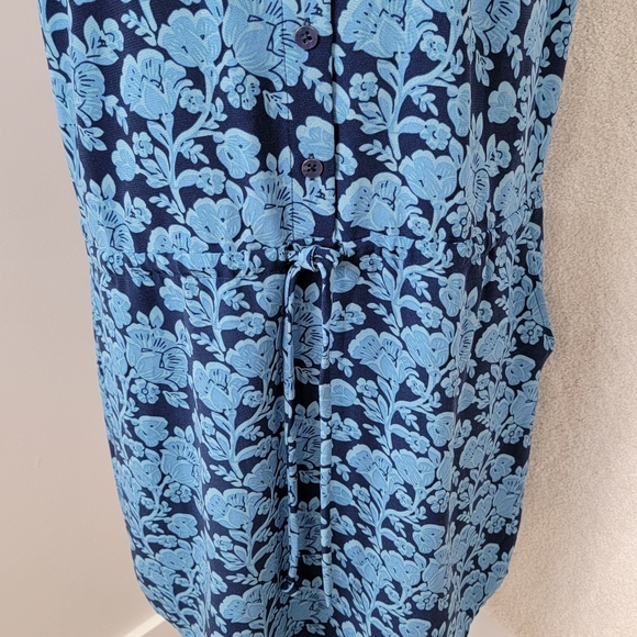 CAbi Women's Sz M Java Indigo Blue Floral Cap Sleeve Drawstring Waist Boho Dress - Picture 7 of 13